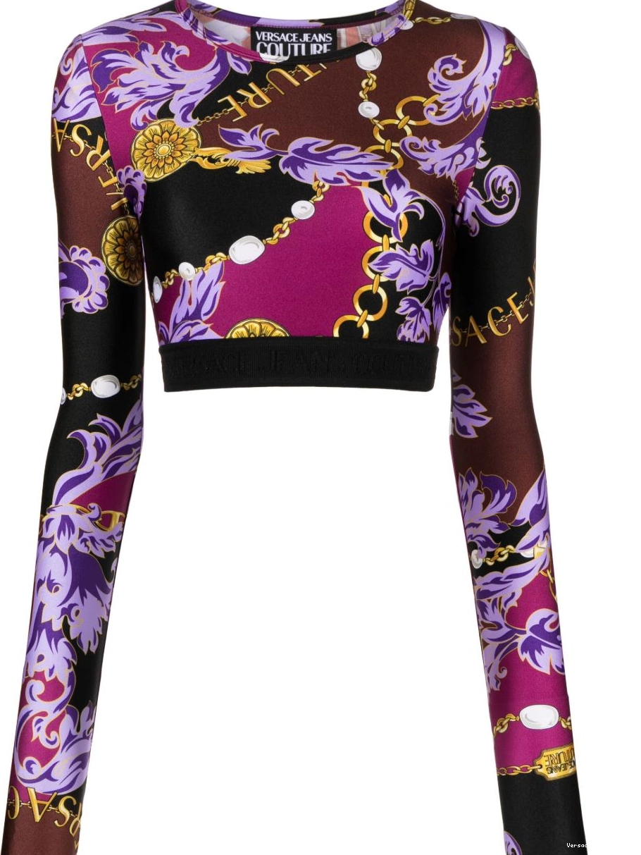 Barocco Versace Couture top Jeans Women crop print 0705